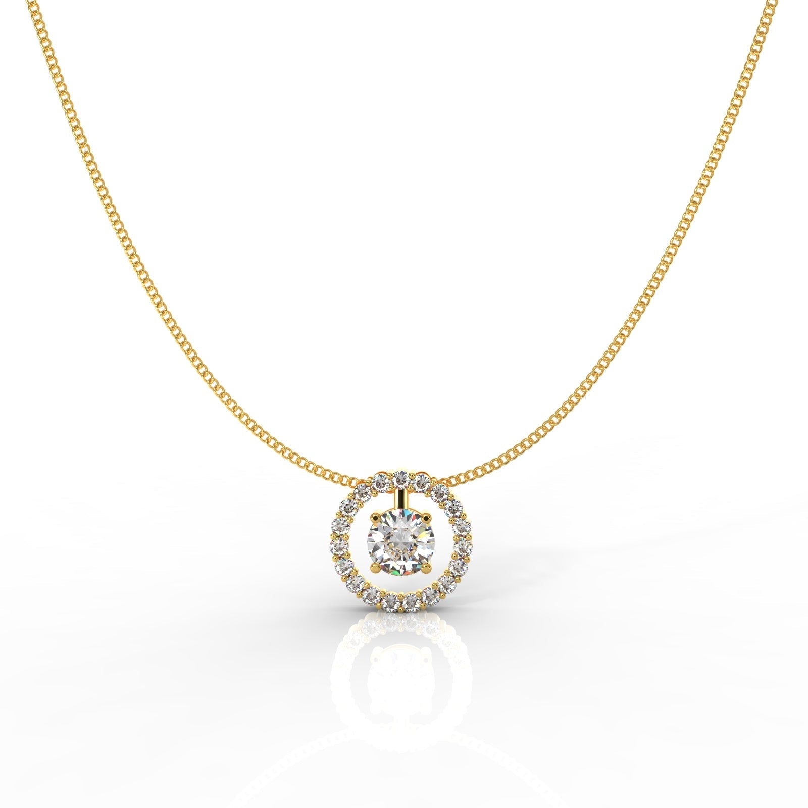 Dazzling Solitaire Circle Shaped Pendant With Chain- Hallmarked 925 Sterling Silver
